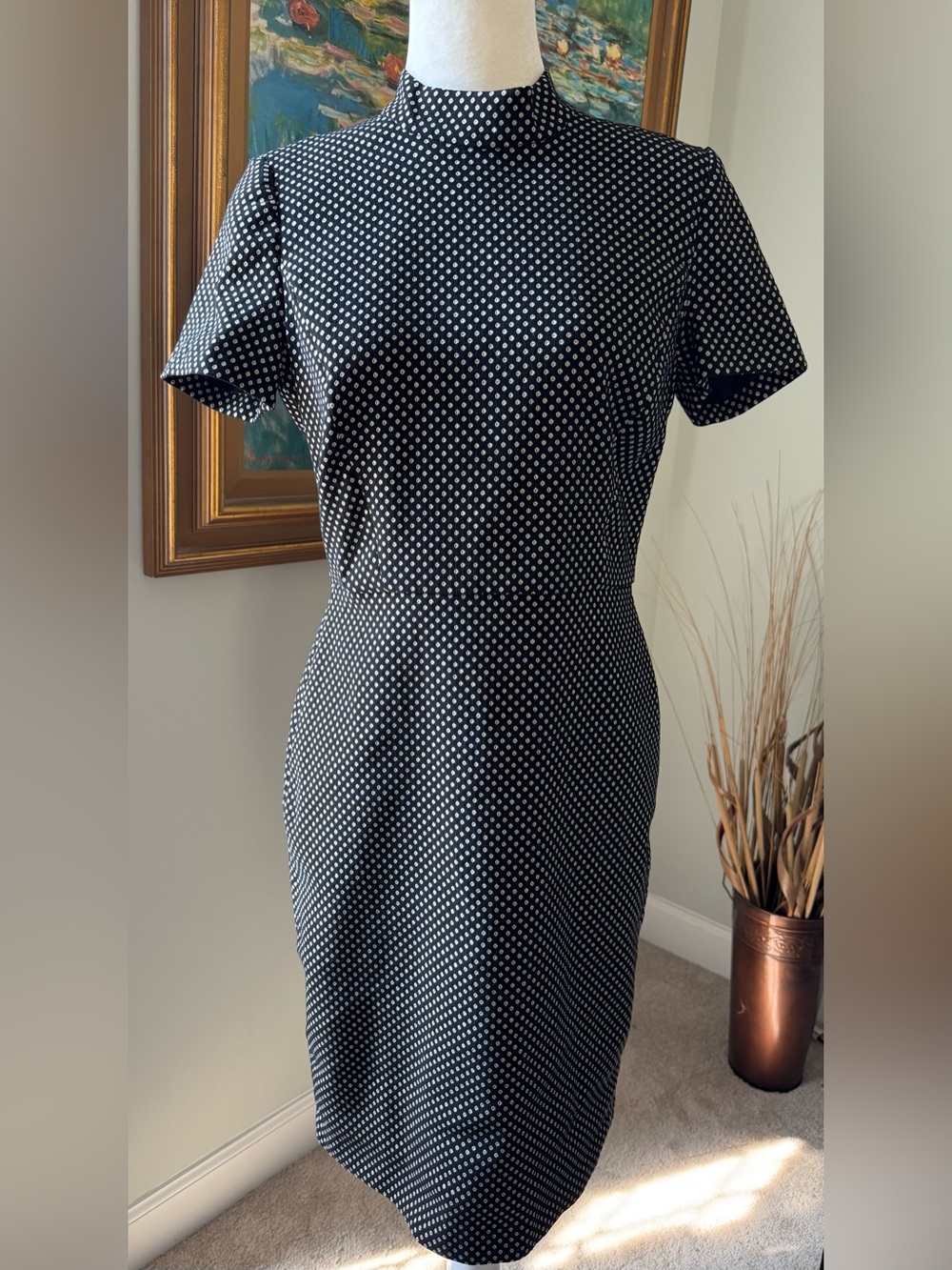 J. Crew Black and Gold Jacquard Mod Sheath Dress Size 4